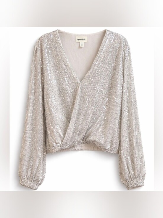 REVOLVE Tops - Pale Metallic Sequin Draped Wrap Top Plunging Neckline